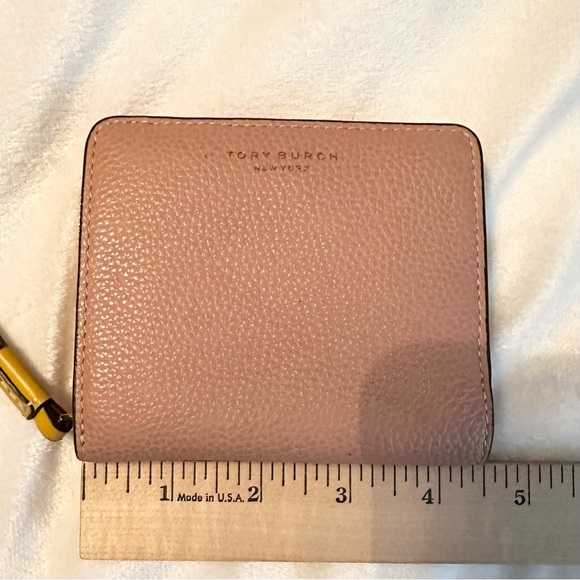 Tory Burch Perry Color Block Bifold Pebbled Leather Wallet pink yellow brown red - Picture 13 of 14